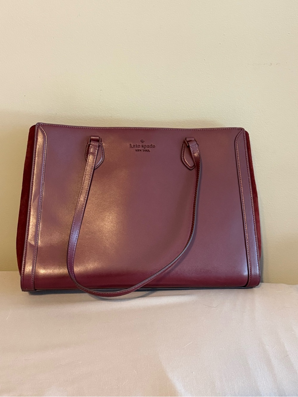 kate spade Burgundy Leather Tote with Suede Side Panels